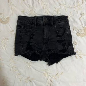 American Eagle Outfitters Super Stretch AEO Denim Hi-Rise Distressed Shortie, 00
